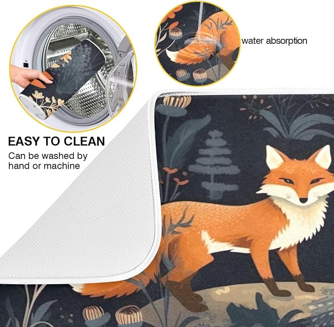 Dish Drying Mat Kitchen Counter Absorbent Two Foxes Coffee Sink Mat Dish Drainer Pad 18 Inch x 24 Inch