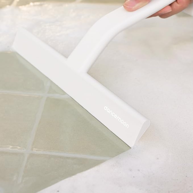 dancemoon JustHang Shower Squeegee with Built-in Hook, 10-Inch White | Award-Winning Design, All-One-Piece Soft-Touch Silicone, for Glass Door, Bathroom, Window, Mirror, Tile Wall, Car