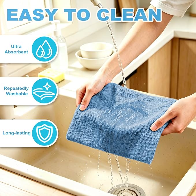 Puomue 55 Pack Microfiber Cleaning Cloth Roll, Tear Away Reusable Towels, 11" X 9", Ultra Absorbent & Lint Free Microfiber Cloth for Cleaning, Kitchen, Window, and Shop (Navy Blue, 9”X11”-55PK)