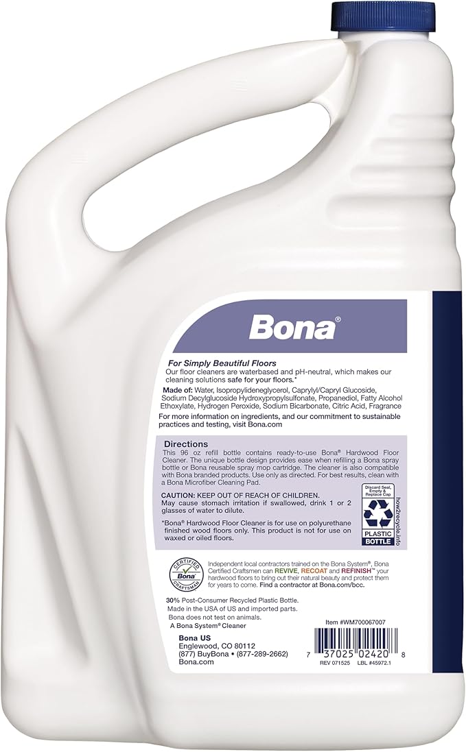 Bona Hardwood Floor Cleaner Refill - 96 fl oz - Lavender Thyme Scent | Residue-Free Floor Cleaning Solution Spray Mop and Spray Bottle Refill - For Wood Floors