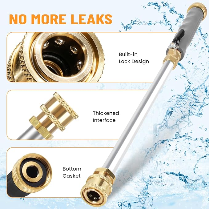 2026 Upagraded Jet Nozzle Power Washer for Garden Hose, Pressure Washer Wand with 3 Different Nozzles and Hose Quick Connectors for Car, Patio,Pet,Window, Grey