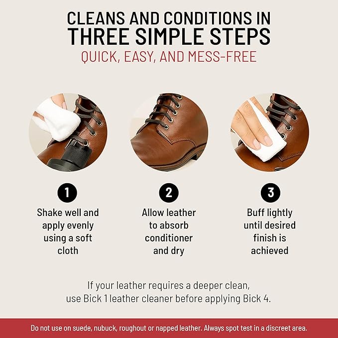 Bick 4 Leather Conditioner & Cleaner, Won't Darken Boots, Couch, Bags 2 oz | Made in USA, For Shoes, Furniture, Jackets, Auto Interiors, Apparel & Accessories