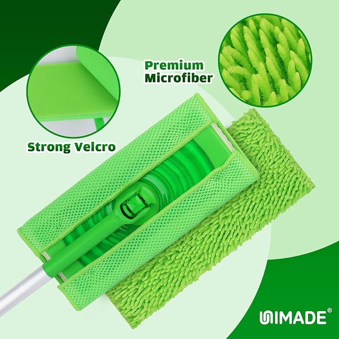 UNIMADE Reusable Microfiber Mop Pads Compatible with Swiffer Sweeper | 6 Replacement Pads + 1 Base Pad - Dry & Wet Sweeping Cloths, Washable Mopping Refills Use for Most Floor Types