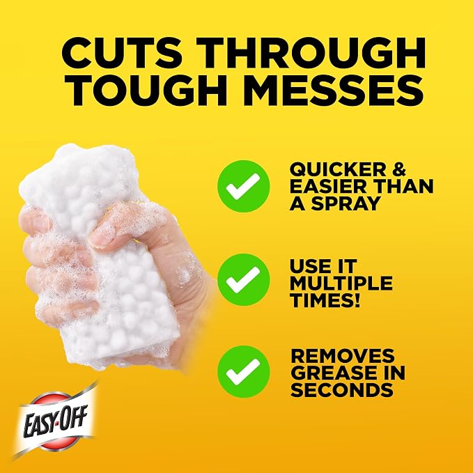Easy‑Off Heavy Duty 2‑in‑1 Ultra Thick Eraser & Degreasing Formula, 3 Multi‑Use Cleaning Pads — Cuts Through Tough Grease & Grime in Seconds
