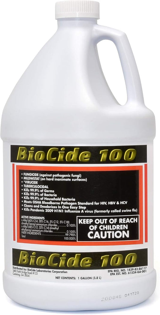 Bio Cide Laboratories BioCide 100 - Multi-Purpose Cleaner and Disinfectant Spray - Professional Grade Bacteria, Virus Mildew, and Fungi Remover - 1-Gallon - Bottle
