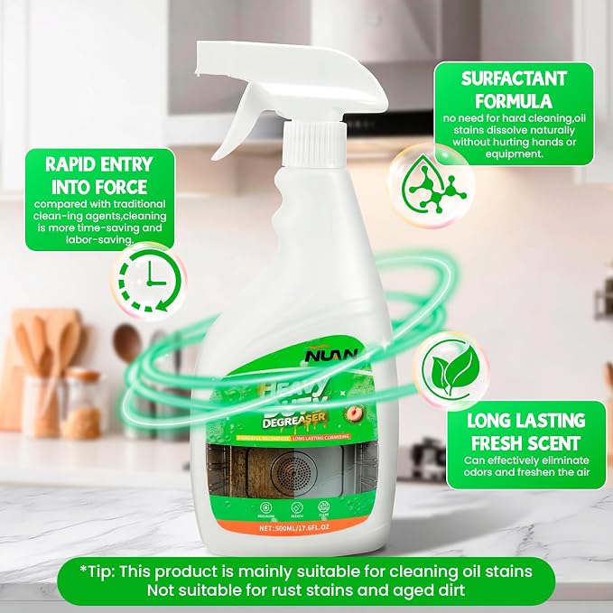 NUAN Heavy Duty Degreaser Spray, 500ML Kitchen Cleaner Spray, All Purpose Cleaner Multi Purpose Degreaser Cleaner Spray Removes Grease, Grime, And Stains On Microwave & Oven & Stove Top