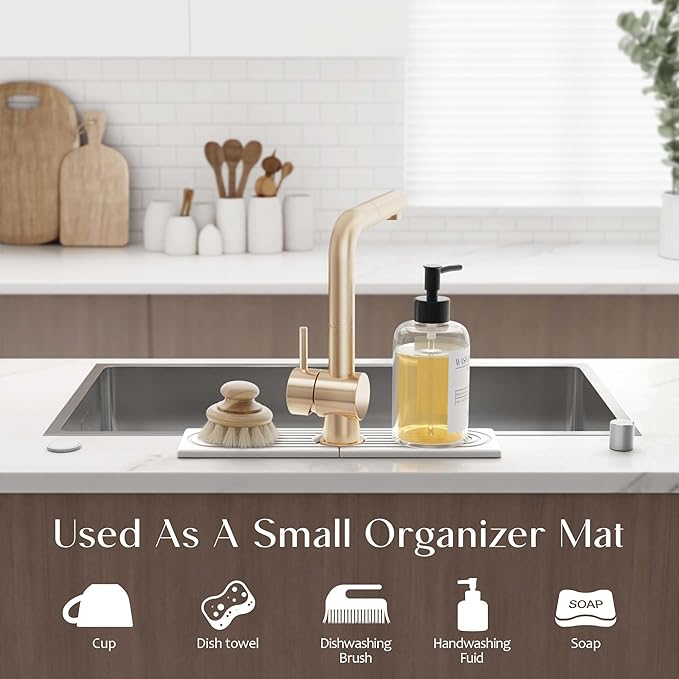 Eormoe Kitchen Sink Faucet Mat - 15.7in Diatomite Sink Protectors for Kitchen Sink, Stone Sink Splash Guard for Kitchen Counter Sink Accessories (Light Grey, 15.7'' x 3.9'')