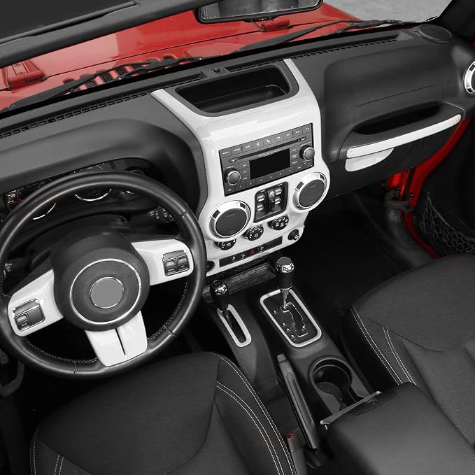 10PCS Full Set Interior Trim Kit for 2011-2018 Jeep Wrangler JK JKU,Center Console Trim, Dashboard Conditioning Switch Co-Pilot Handle Armrest Box Gear Shift Cover Trim(White)