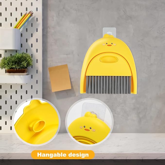 Small Broom and Dustpan Set,1pc Dust Pan and Brush Set,SUP Cute Little Yellow Duck Hand Mini Broom and Dustpan Set,Small dust pan Mini for Tabletop Debris,Keyboards&Clean Pet Cages (Duck)