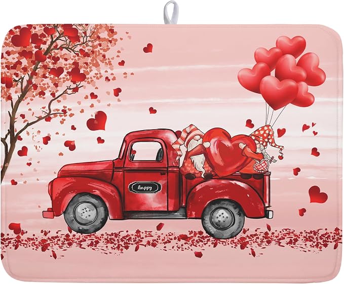 Valentine's Day Dish Drying Mats for Kitchen Counter, Happy Valentine's Day Dish Mat Absorbent Reversible Microfiber Dish Drying Pad Love Kitche Mat Dish Drainer Rack Mats for Coffee Bar 18"x24"