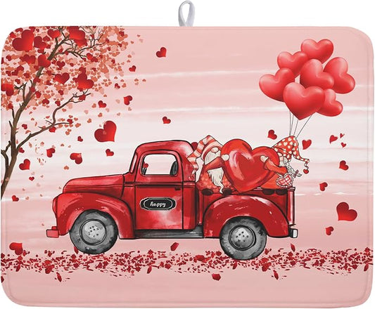 Valentine's Day Dish Drying Mats for Kitchen Counter, Happy Valentine's Day Dish Mat Absorbent Reversible Microfiber Dish Drying Pad Love Kitche Mat Dish Drainer Rack Mats for Coffee Bar 18"x24"