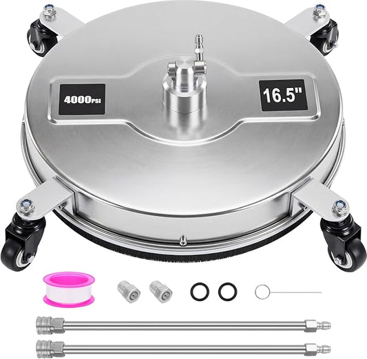Dalmbox 16.5" Pressure Washer Surface Cleaner, 4-Wheel Stainless Steel Rotary Attachment, 1/4” Quick Connect, 4000 PSI Cleaner for Patio, Driveway, Concrete & Sidewalk Power Washer Attachment