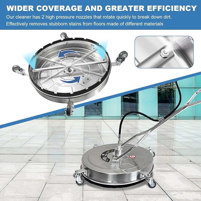 20" Pressure Washer Surface Cleaner with Dual Handles – Stainless Steel, 4-Wheel Design for Driveways, Sidewalks, Curbs, Decks, & Patios – 4600 PSI, High-Efficiency Cleaning Accessory