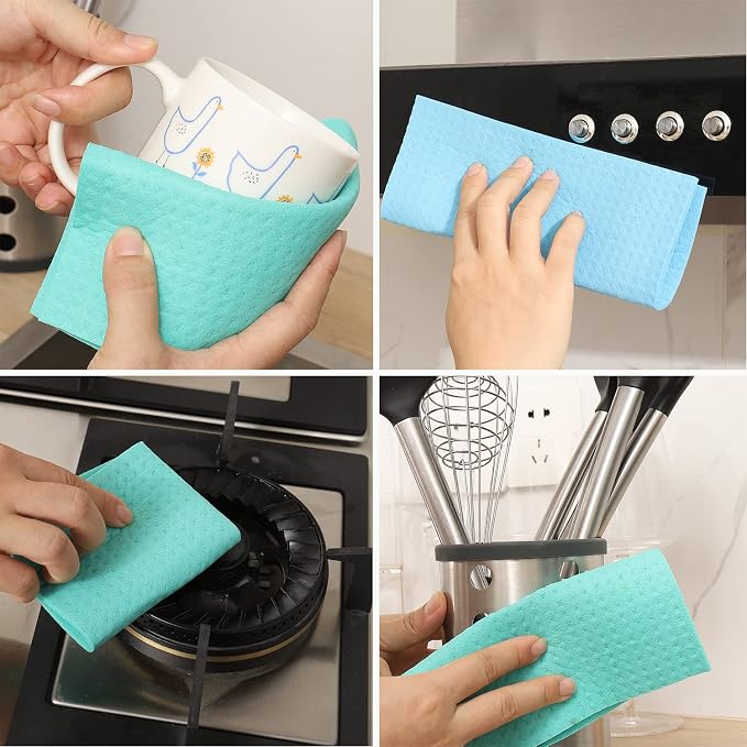 METUUTER 10 Pack Swedish DishCloths for Kitchen Cleaning Dish Cloths | Reusable Kitchen Dishcloths, Swedish Dish Towels Compostable Cellulose Dish Clothes for Household, Multi-Surface Use