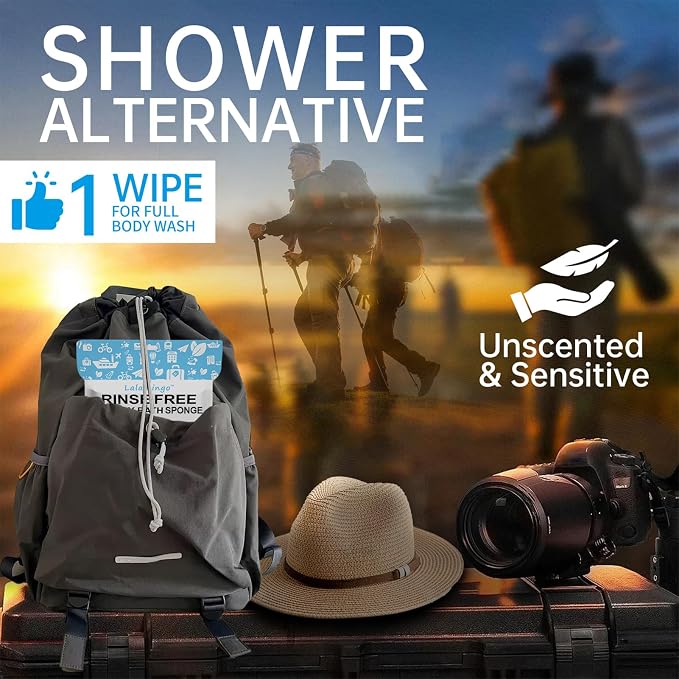 Disposable Rinse Free Bath Sponges, No Rinse Bathing Wipes for Adults, Soap Infused Dry Shower Wipes for Elderly, Bedridden, Camping, Post Surgery (pphm-08)