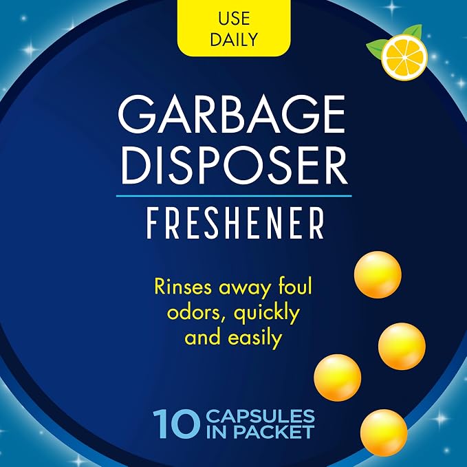 Glisten Garbage Disposer Freshener, Sink Disposal Odor Eliminator, Quick and Easy-to-Use, Lemon Scent, 10 Capsules (Pack of 12)