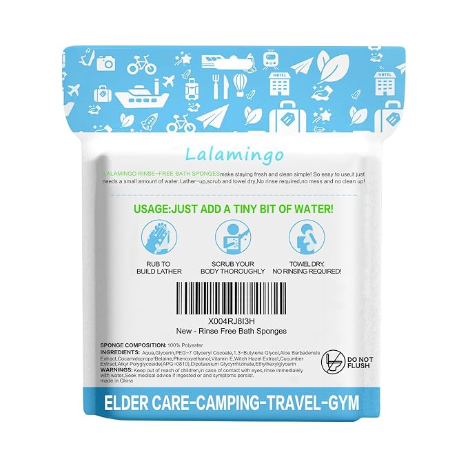 Disposable Rinse Free Bath Sponges, No Rinse Bathing Wipes for Adults, Soap Infused Dry Shower Wipes for Elderly, Bedridden, Camping, Post Surgery(25 Count 1 Pack)
