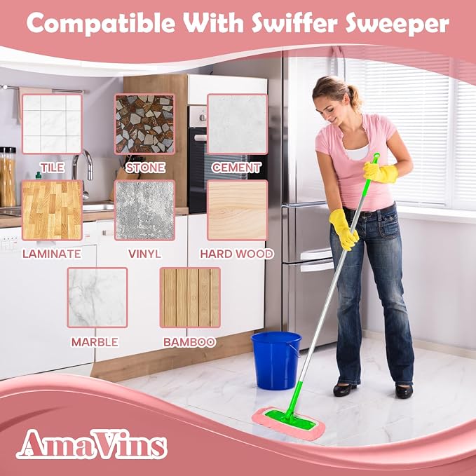 AmaVins 5 Pack Reusable Microfiber Mop Pads Compatible with Swiffer Sweeper, Wet and Dry Flat Cover, Washable Pads for Surface/Hardwood Floor Cleaning (Mop is Not Included)