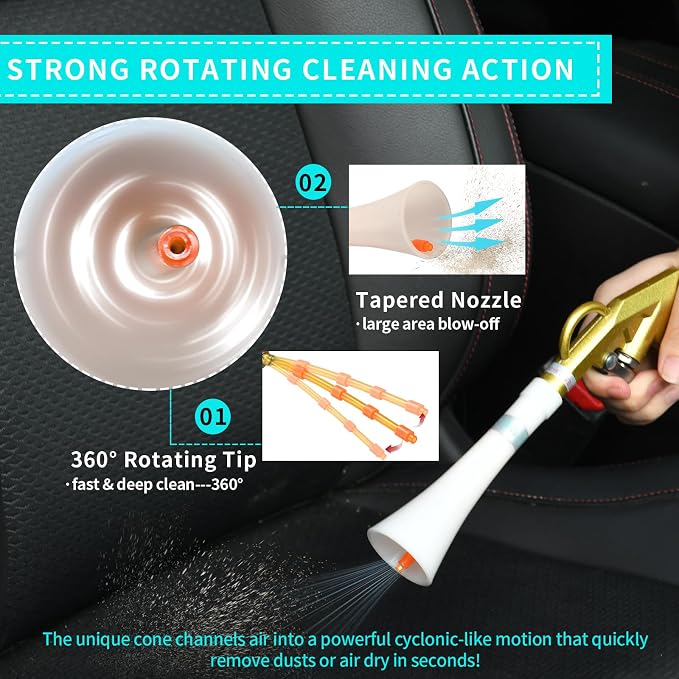GOCCIDA Air Blow Gun Car Detailing Interior Car Cleaning Gun Car Dryer | Air Blower for Car Detailing Air Gun Car Dust Cleaner Air Compressor Blower Gun with Nozzle and Auto Detailing Dusting Brush