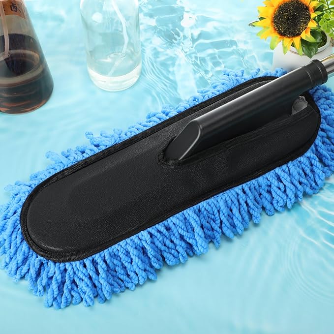 Tanlade 1 Pack Microfiber Car Duster Exterior Scratch Free with Extendable Handle Soft Car Duster Kit for Cleaning Dust Brush Set for Exterior Interior Cleaning Tools (Blue)