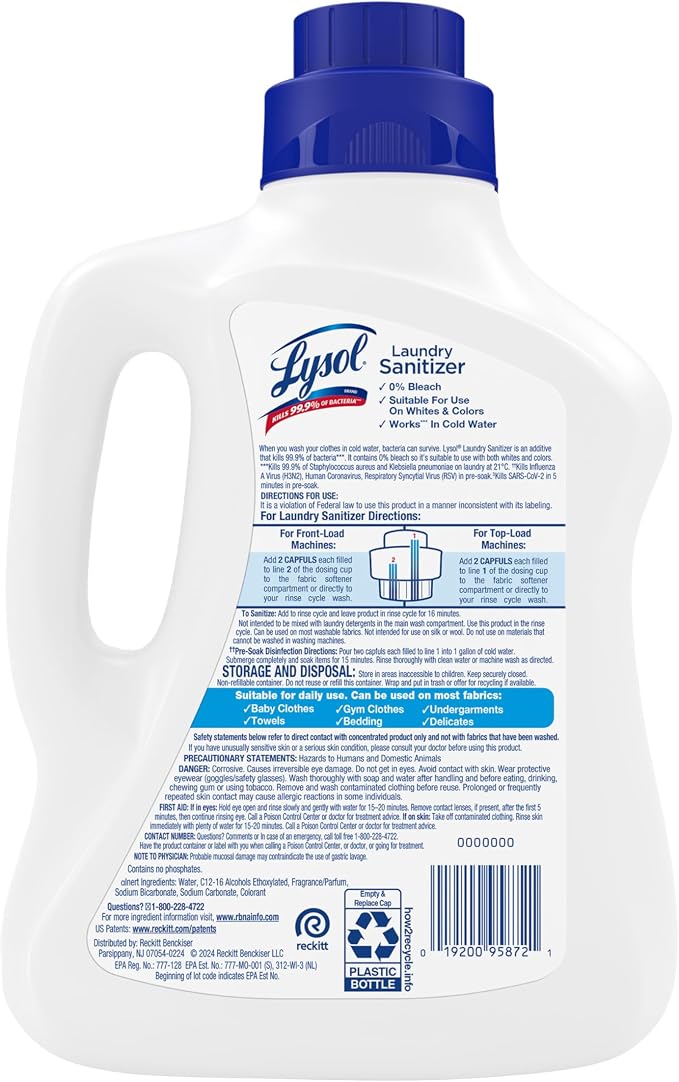 Lysol Laundry Sanitizer Additive, Bacteria-Causing Laundry Odor Eliminator, Detergent Additive, Crisp Linen, 90oz