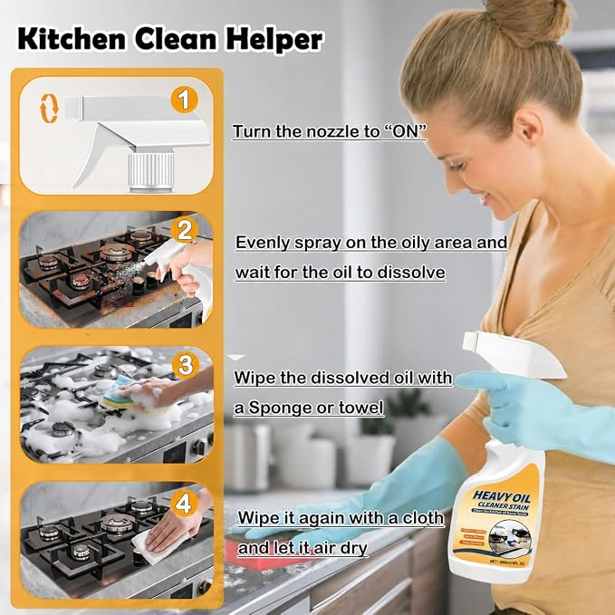 Heavy-Duty Degreaser for Kitchen Heavy Oil Stain Cleaning - Remove Dirt, Grime, and Grease from Oven, Microwave, stove top and other kitchen appliances-10Fl.Oz