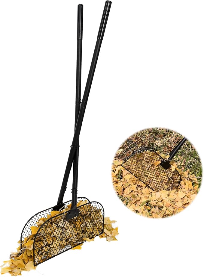 Leaf Grabber Rake with Long Handle, No Bending Leaf Picker Upper for Garden | Metal Metal Leaf Rake Collector, Leaf and Grass Picker Upper, Yard Rake Leaves Grabber Pickup Tool for Garden Cleaning
