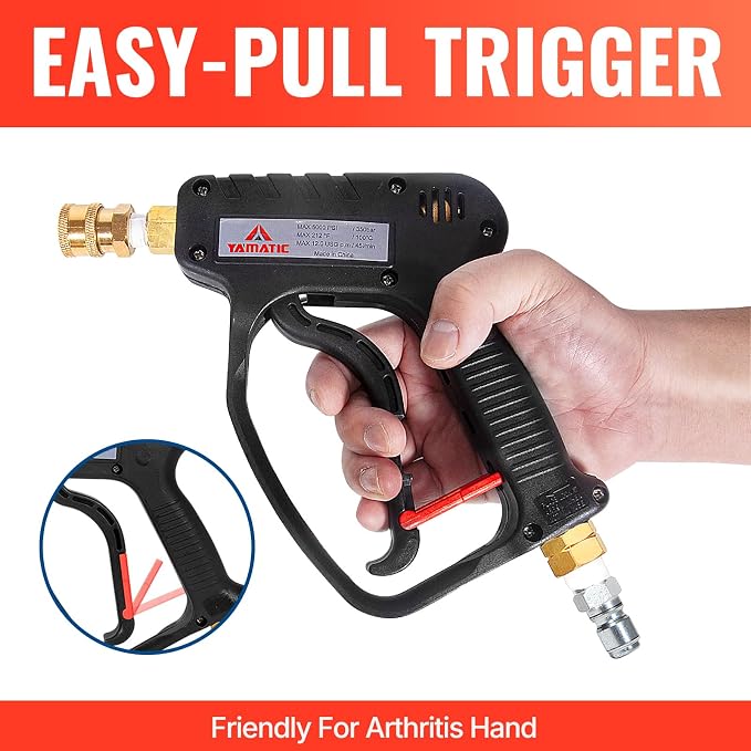 YAMATIC 5000 PSI Pressure Washer Gun Extension Wand 3/8" & M22-14mm Coupler | 360° Swivel quick connect inlet Power Washer Extension Wand Trigger Handle with 1/4" Quick Connect for Foam Cannon Car Wash