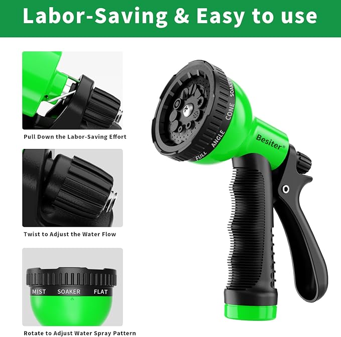 Besiter Garden Hose Nozzle Sprayer: 2 Pack 10 Watering Patterns Water Hose Spray Nozzles for Garden Hose Heavy Duty Hose Head Hose Attachment for Garden Hose YellowGreen