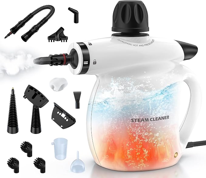13Pcs Pressurized Handheld Steam Cleaner, Portable Deep Cleaning Steamer | Natural Deep Cleaning, Multi-Purpose for Home, Grout, Kitchen, Car, Window, Upholstery, Bathroom and Clothes