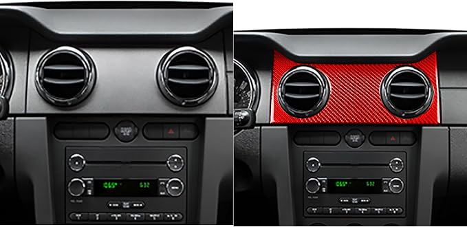 Red Real Carbon Fiber Trim for Ford Mustang Accessories | for GT Shelby 2005 2006 2007 2008 2009 Central Consoles Air Vent Wind Outlet Interior Thick Overlay Decal