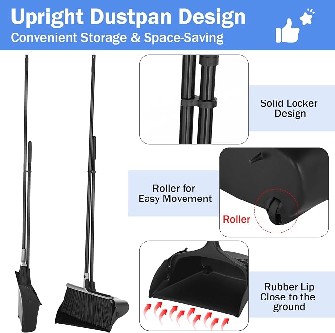 Yungyan 6 Set Broom with Dustpan Combo Set with 54 Inch Long Handle Commercial Lobby Plastic Upright Dustpan and Broom Set for Floor Cleaning Home Office Restaurant Indoor Outdoor Use