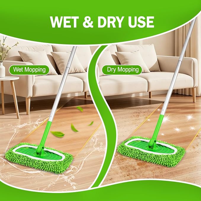 6 Pack Reusable Mop Pads Compatible with Swiffer Sweeper, Dry Sweeping Cloths & Wet Mopping Cloths - Microfiber Mop Pads for Hardwood Floors, Floor Cleaning, Wood Floors (Green)