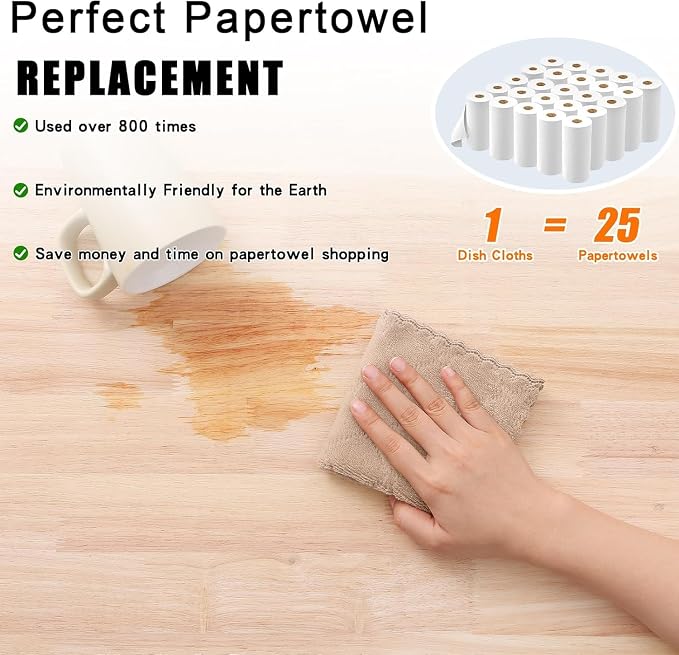 Homaxy 18 Pack Kitchen Dish Cloths (10 x 10 Inches, Tan), Super Soft and Absorbent Coral Velvet Dish Towels, Nonstick Oil Fast Drying Microfiber Cleaning Cloth, No Lint Household Dishcloths