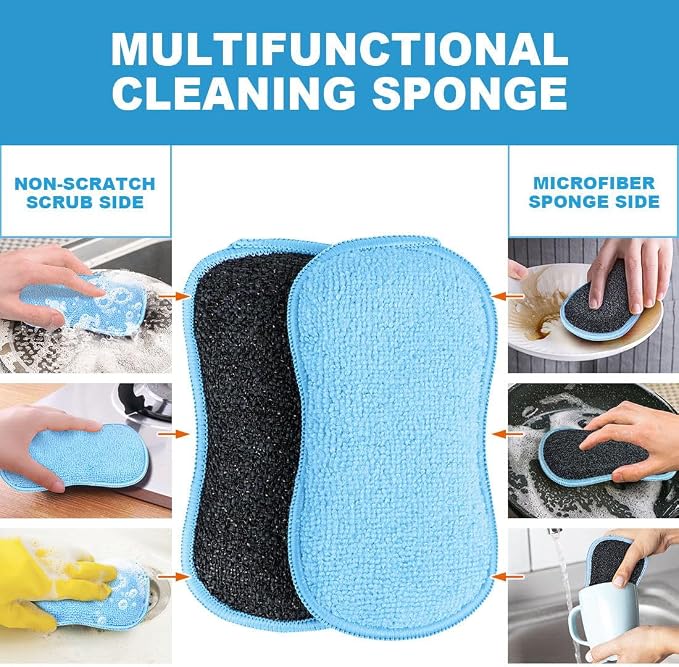 HOMEXCEL 12 Pack Multi-Purpose Scrub Sponges Kitchen, Dish Sponge, Non-Scratch Microfiber Sponge for Efficiently Cleaning Dishes, Pots, and Pans, Blue