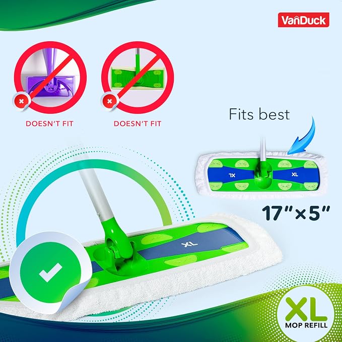 VanDuck Reusable Cotton Mop Pads Compatible with Swiffer Sweeper XL, 4 Pack | Mop not included, extra large covers, cotton replacement refills, wet & dry mopping pads