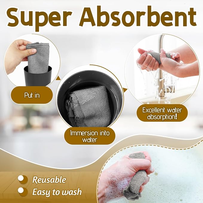 OJYUDD 75 Pack Microfiber Cleaning Cloth Roll,Reusable Tear Away Towels,Washable Ultra Absorbent Cleaning Rags for House,Car,Glass,Garage,Kitchen or Shop(Grey)