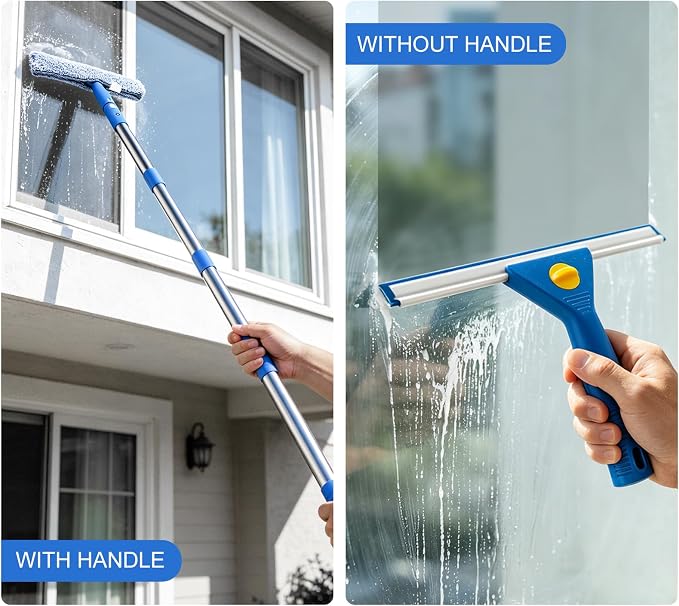 SetSail Window Cleaning Kit with Bucket 3 Gallon for Home Outdoor, Blue | Window Squeegee and Microfiber Scrubber, 64" Window Washing Kit, Professional Window Cleaner Tool for Commercial Car