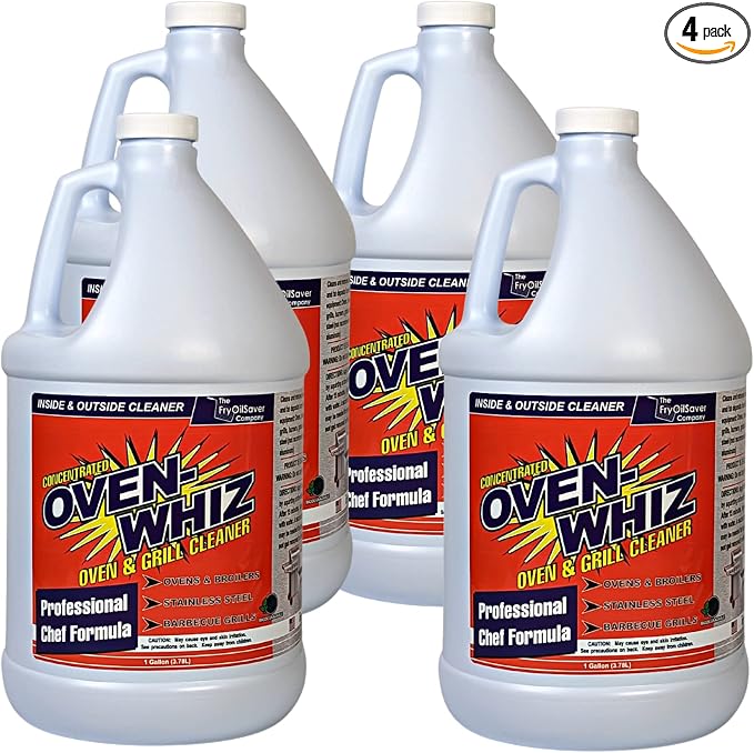 4 x 1 Gallon (512 Oz.) Oven-Whiz Oven & Grill Cleaner by FryOilSaver Co., Tough Stain Buildup, Grease & Food Burnt Eliminator for BBQ Grill, Ovens, Stainless Steel for Home Kitchen, Restaurant & Diner