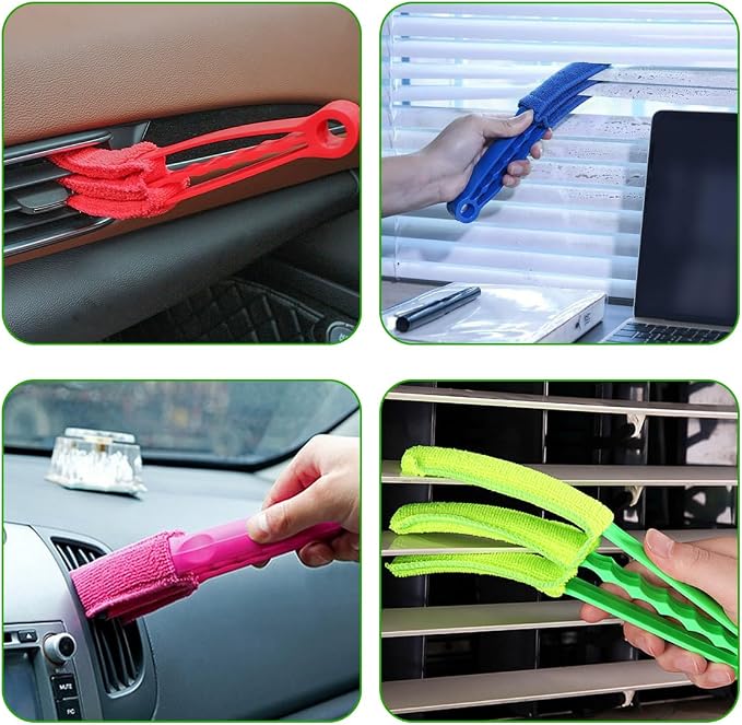 DXNQ 2 PCS Blind Cleaner Duster Tool, Window Venetian Hand-held 3 Arm Dusting Cleaner Brush, Blinds Cleaning Brush Tool for Window Shutters Air Conditioner, Car Accessories (Red+Pink)