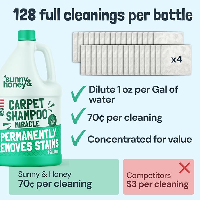 Sunny & Honey Carpet Cleaner Shampoo Solution for Machines, 1 Gal Mint | USA Made - Stain and Odor Eliminator - Cleans Carpets and Upholstery - For Upright and Spot Cleaners - Concentrated Formula