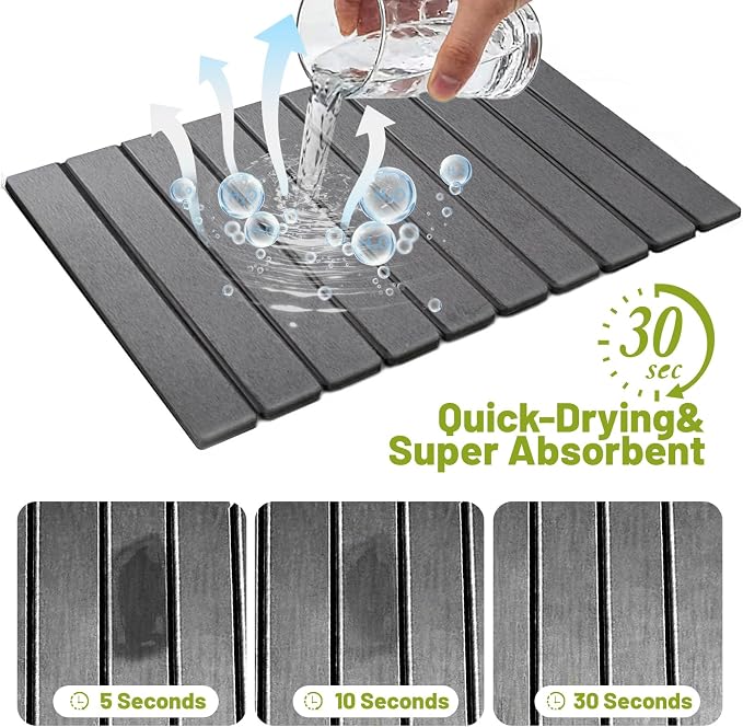 Large Stone Dish Drying Mat for Kitchen Counter, 24"x16" Collapsible Quick Dry Stone Dishes Mats, Water Absorbent Diatomaceous Earth Mats for Bottles Cups Dishes, Match Any Countertop