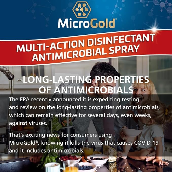 MicroGold Multi-Action Disinfectant Antimicrobial Spray Tested and Proven Effective to Kill the COVID-19 Virus, Kills 99.9% of Viruses and Bacteria, 24 Fluid Ounces, 6 Pack, Packaging May Vary