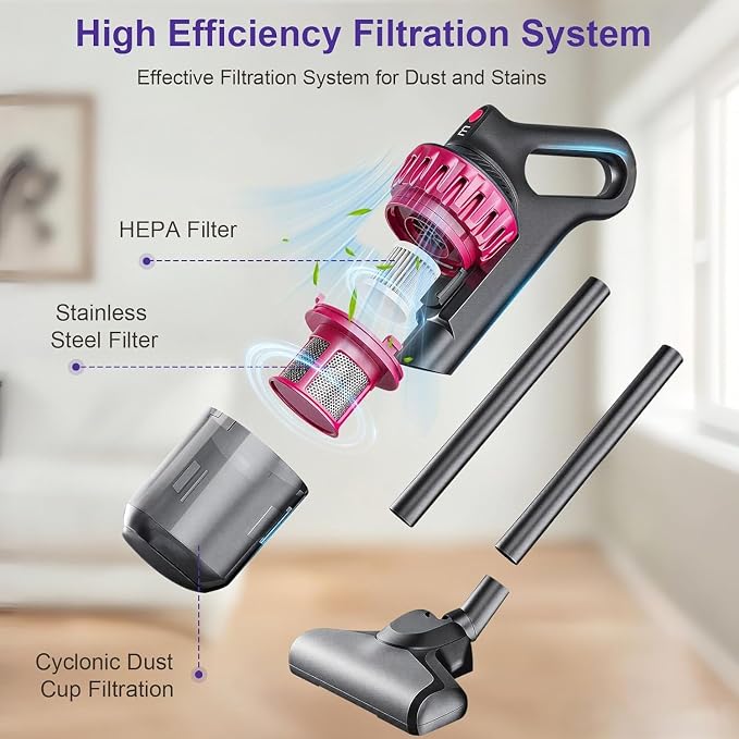 Cordless Stick Vacuum Cleaner, 6-in-1 Lightweight Handheld Vacuum, Built-in Mattress Vacuum Cleaner, 3-Speed Suction, Powerful Multi-purpose Cleaner for Hardwood Floors, Carpet, Pet Hair, Car Cleaning