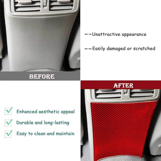 Red Real Carbon Fiber Trim for Nissan Rogue Accessories | for 2014-2020 / Rogue Sport 2017-2022 Rear Air Outlet Vent Cover Sticker Interior Thick Overlay Decal