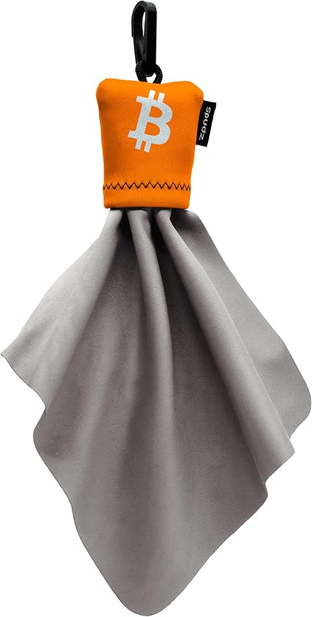 SPUDZ Classic Microfiber Lens Cleaner – Clip-On Pouch, Washable – for Binoculars, Scopes, Glasses, Screens | Classic | Bitcoin, 6 x 6 Inch