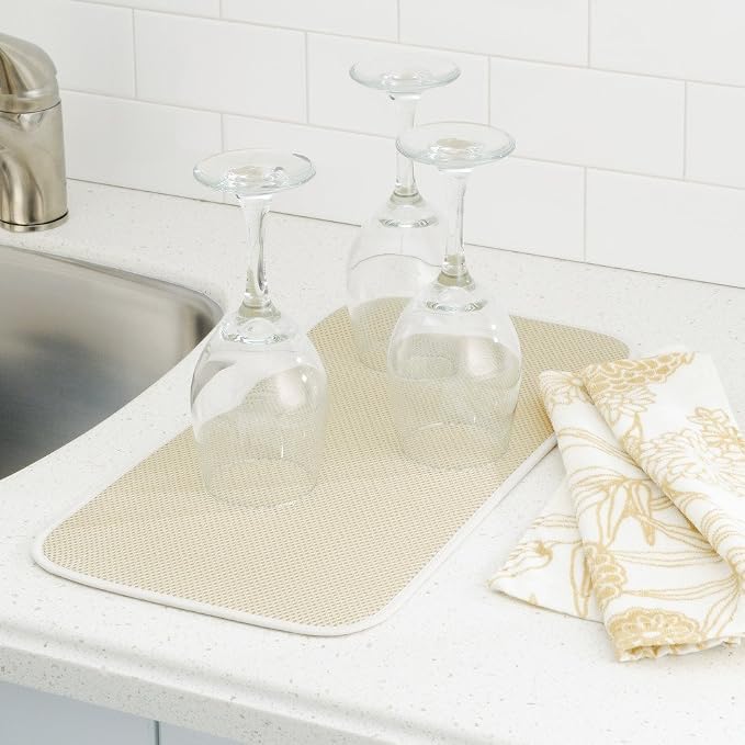 iDesign Fabric Mini Kitchen Countertop Dish Drying Mat, Wheat/Ivory | Absorbent