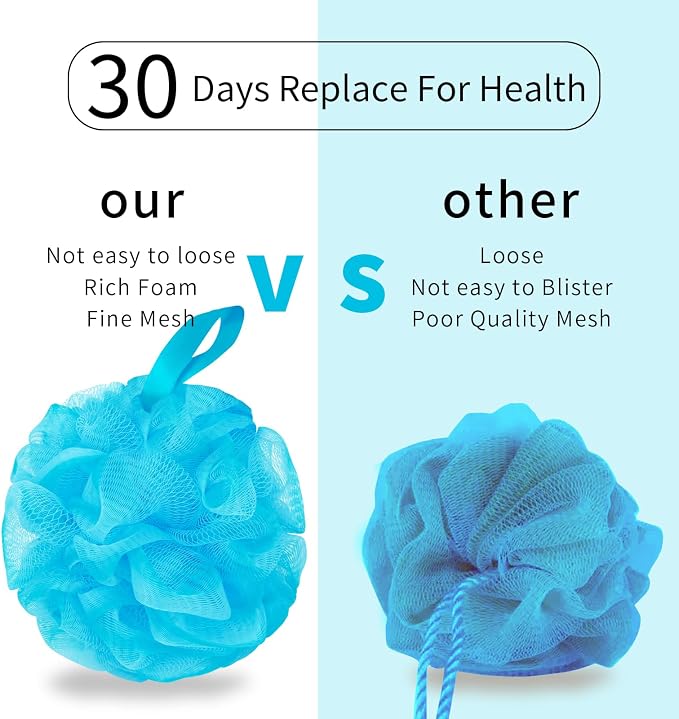 BCKENEY Bath Loofah Shower Sponge Body Back Scrubber Soft Mesh Shower Puffs Exfoliating Loofa for Women & Men Bath Accessories Cleaning Tool (4Pcs 75G, Extra Large)