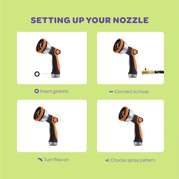 Hose Nozzle [Orange] Heavy Duty Hose Sprayer With 10 Adjustable Watering Patterns. Thumb Control Design, Comfortable Ergonomic Grip, Garden Hose Nozzle for Watering Plants & Lawns/Fun showers/Cleaning