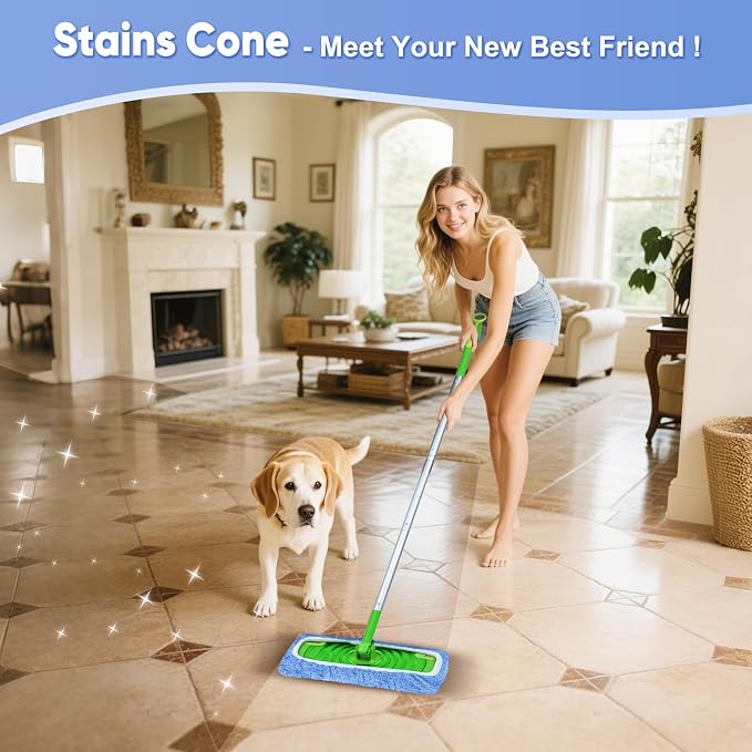 6-Pack Reusable Mop Pads Compatible with Sweeper Mop - 100% Coral Fleece Washable Refills - Microfiber Dry & Wet Sweeping Cloths for Multi-Surface/Hardwood Floor Cleaning- Blue
